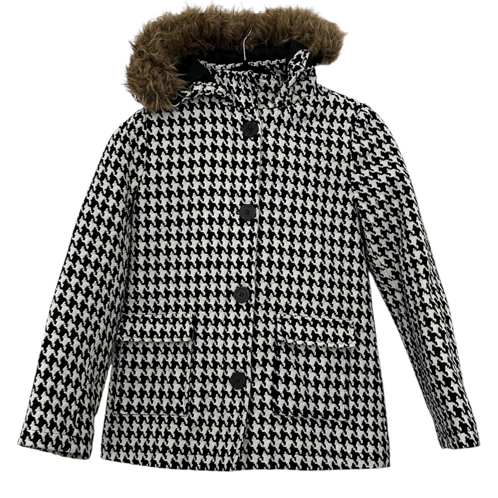 Holiday Editions Girls Houndstooth Coat with Faux Fur Hood Sz L